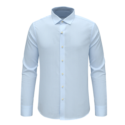 职业装浅蓝色暗条纹全棉长袖衬衫