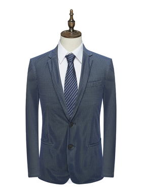 CA262卡断码清仓春秋款男士时尚商务休闲绿色格纹修身两粒扣西服