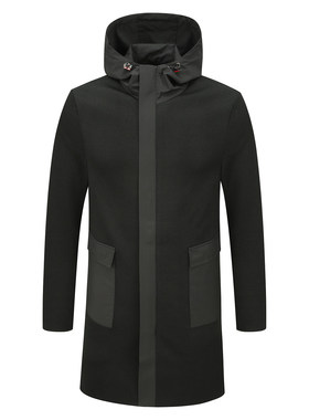 YW409D断码清仓春秋款男士时尚百搭黑色连帽休闲保暖防风毛呢大衣