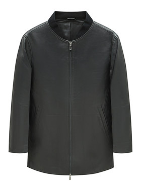 H1270断码清仓春秋款男士简约百搭黑色棒球领羊皮皮衣夹克衫外套