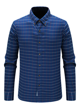 F3529恺断码清仓春秋男士简约商务休闲蓝色格子全棉免烫长袖衬衫