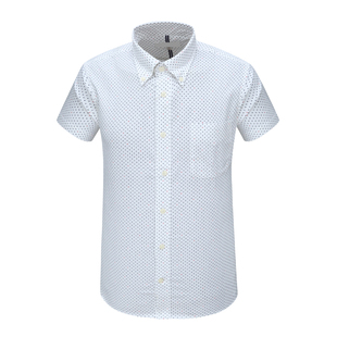 MY148美尔断码清仓夏季男商务休闲时尚白色彩点棉麻混纺短袖衬衫