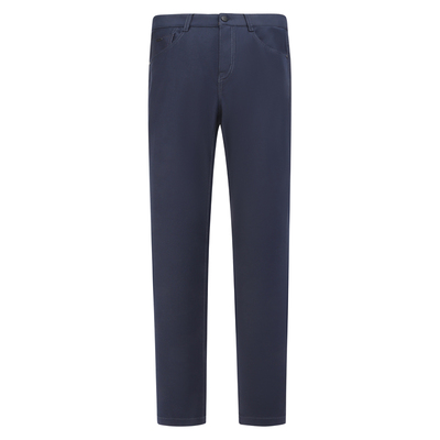 弹力深蓝色中腰小直筒休闲裤