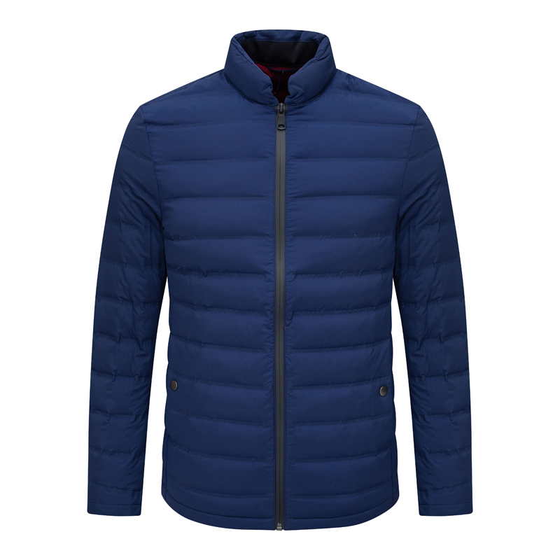 蓝色立领羽绒服90％白鸭绒