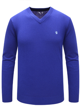 G296恺米换季断码清仓秋冬薄款男士V领套头羊毛蓝色针织衫打底衫