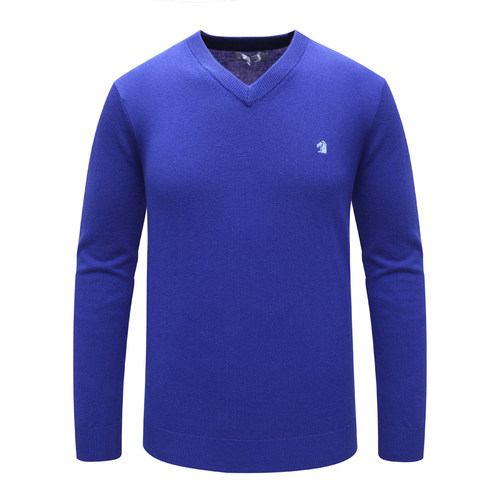 V领套头羊毛衫蓝色秋冬薄款