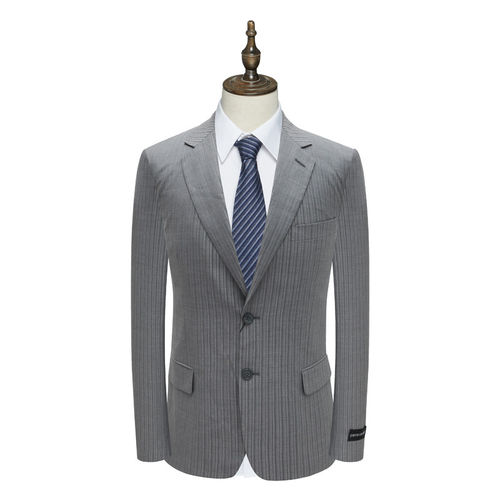 羊毛桑蚕丝混纺灰色两粒扣西服