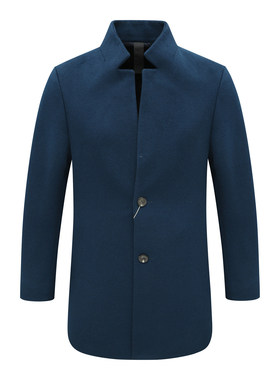 KN74康L尼L断码清仓秋冬中年男士商务休闲立领蓝色保暖羊毛呢大衣