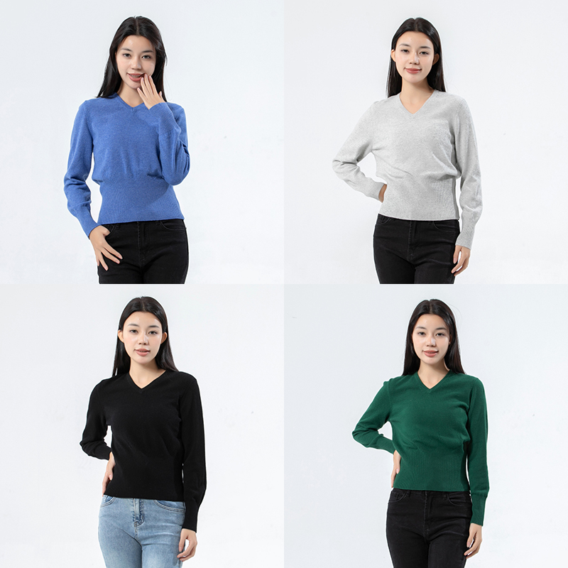 V领92.7％绵羊毛针织衫