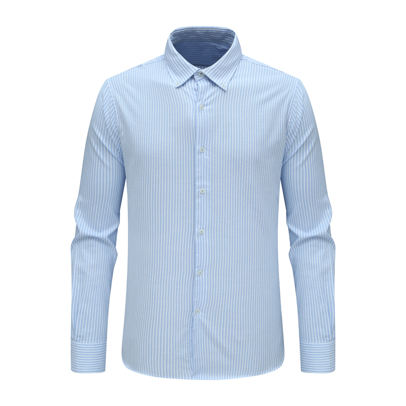 职业装蓝白条纹全棉免烫长袖衬衫