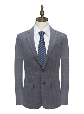 B1545鸟断码清仓春秋款男士商务职业装93.5％绵羊毛灰色格纹西服