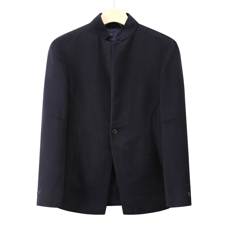 黑色毛呢大衣羊毛立领商务休闲