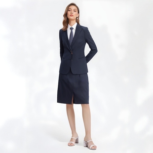西装 H1010换季 70％羊毛藏蓝条纹两粒扣商务职业套装 清仓女式 断码