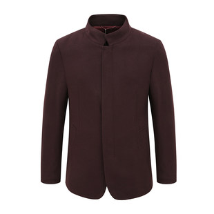 MY514美断码清仓秋冬款中年男士暗红色立领羊毛羊绒混纺毛呢大衣