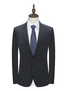SF371圣断码清仓春秋男商务正装蓝色竖条纹两粒扣双开衩羊毛西服