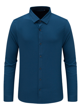 AB449歌断码清仓春秋款男士商务休闲百搭深蓝色舒适弹力长袖衬衫