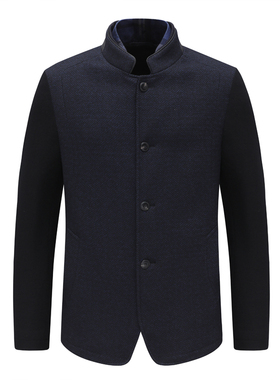 KL153凯莱换季断码清仓冬季男士简约休闲百搭深蓝色立领毛呢大衣