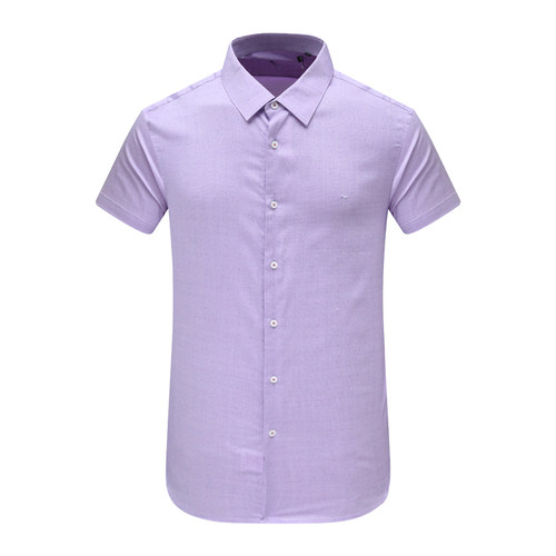 浅紫色55.1％棉短袖衬衫