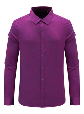 Q1656九换季断码清仓秋季男士时尚紫色提花商务休闲弹力长袖衬衫