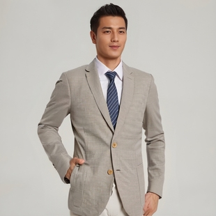 卡其色小格子50.6％羊毛两粒扣西装 清仓男士 外套 断码 SF222圣换季