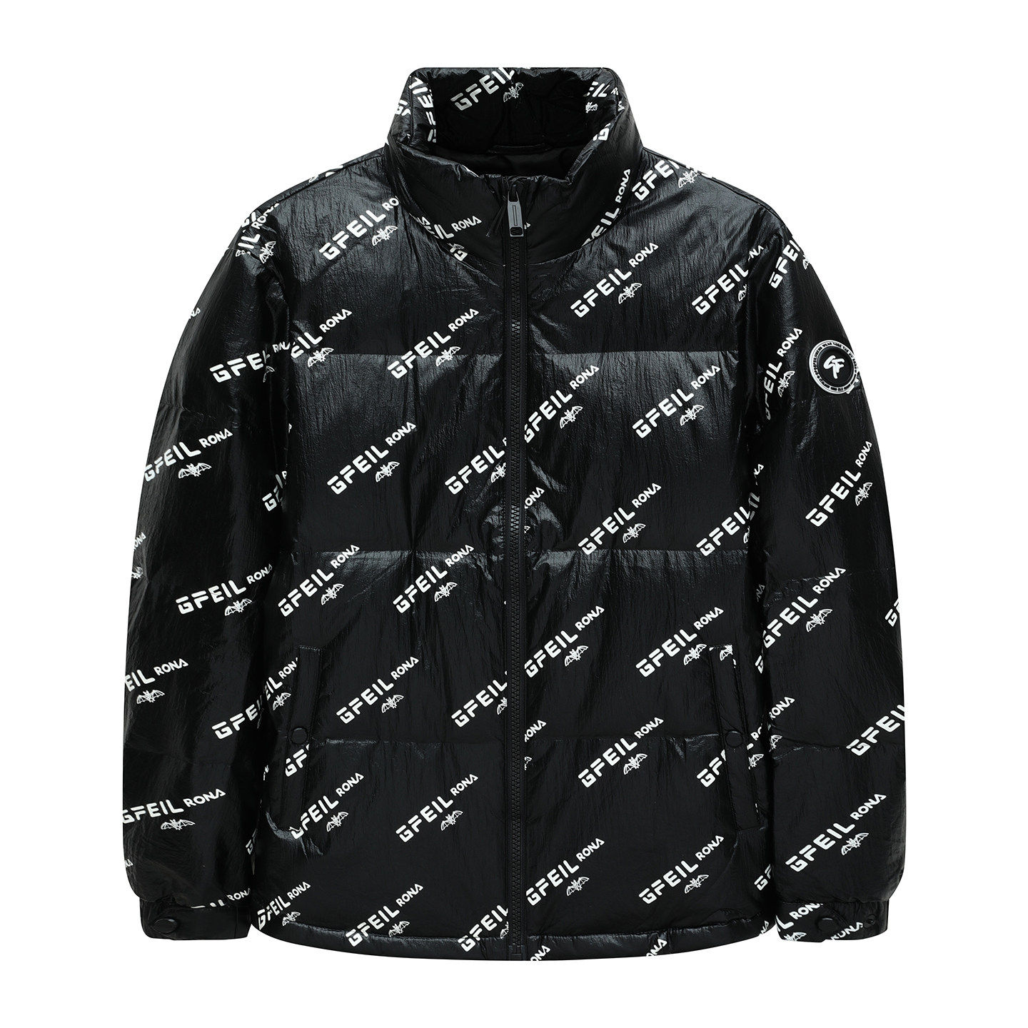 黑色字母印花90％白鸭绒羽绒服
