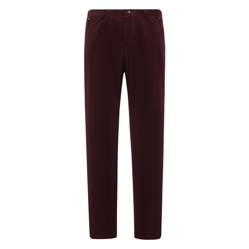 灯芯绒休闲裤暗红色中腰直筒