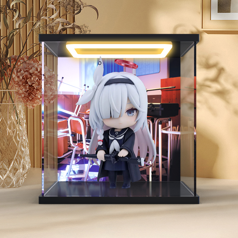 亚克力展示盒适用GSC 蔚蓝档案 普拉那 粘土人 手办回型灯防尘罩