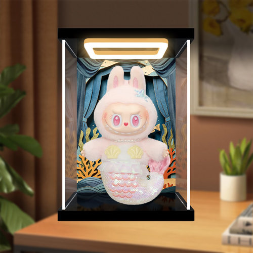 川适用泡泡玛特飞翔的LABUBU系列MOKOKO美人鱼搪胶回灯展示盒