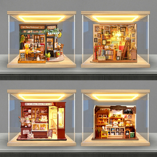 防尘回型灯展示盒适用若来贝卡的面包店diy手工礼物工厂小熊餐吧