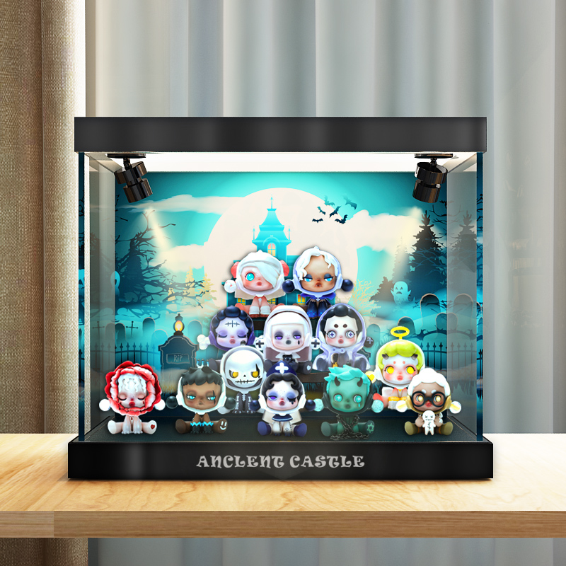 川帝防尘盒适用泡泡玛特Skullpanda密林古堡盲盒亚克力展示盒罩