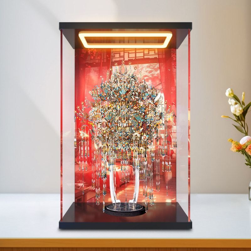 透明展示盒适用拼酷点翠二十二凤冠粉冠粉黛红色凤冠收纳防尘罩
