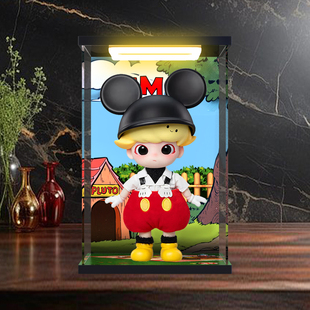 透明亚克力灯箱展示盒适用POPMART泡泡玛特DIMOO米奇可动人偶手办