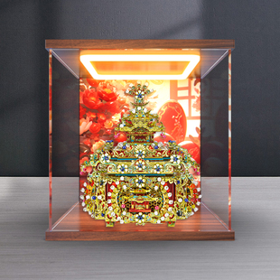 适用拼酷十里红妆点翠妆奁3D立体拼图金属模型高清灯光展示收纳盒