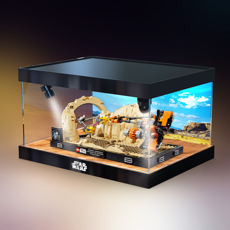 适用乐高75380星球大战莫斯埃斯帕飞梭赛车模型收纳亚克力展示柜