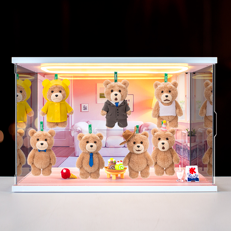 展示盒适用泡泡玛特共鸣《Ted2》泰迪熊可动毛绒挂件盲盒灯光场景