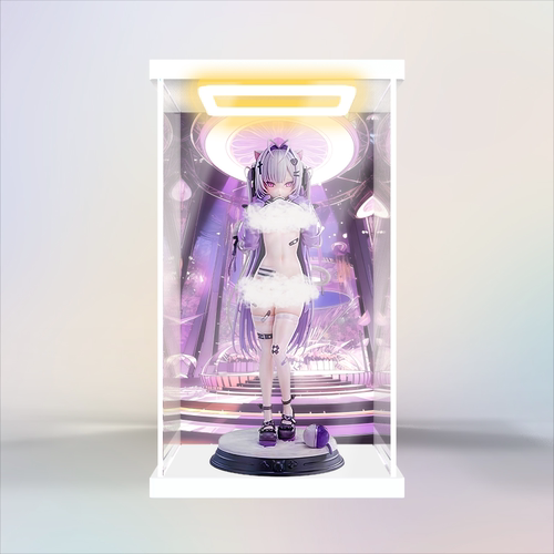 适用Kiwi Toys 舒比 猫耳 手办桌面摆件亚克力主题背景回灯展示盒