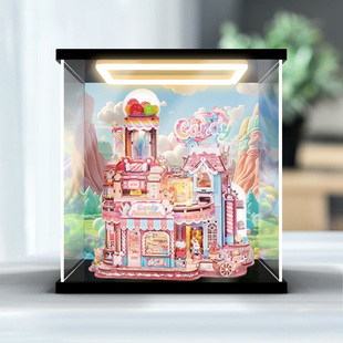 川帝适用糖果工坊拼图木质摆件拼装积木模型亚克力回型灯展示盒