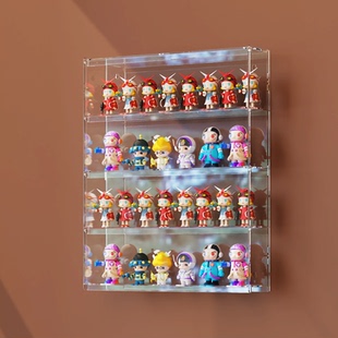 可挂墙适用泡泡玛特盲盒收纳展示架模型全透明防尘手办玩具展示盒
