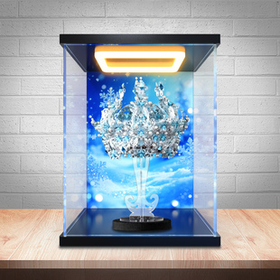 适用拼酷冰雪皇冠3D立体金属拼图凤冠拼装模型灯光亚克力展示盒