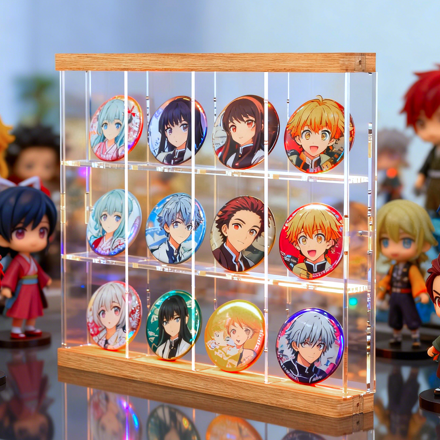 吧唧展示架桌面亚克力谷子透明收纳盒立牌周边徽章卡片置物架
