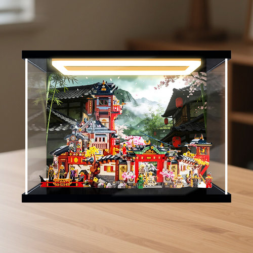 川帝适用le高71861初代忍者村15周年纪念款积木手办回灯展示柜
