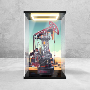 川帝适用若客工业之城岩心采油机积木模型玩具亚克力灯光展示盒