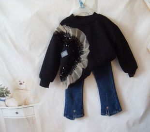 女童加绒卫衣冬装2021年新款洋气女宝爱心网纱上衣韩版儿童套头衫