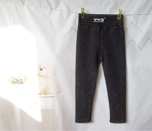 儿童牛仔加绒打底裤 弹力一体绒保暖裤 女童奥粒绒中童裤子春秋款