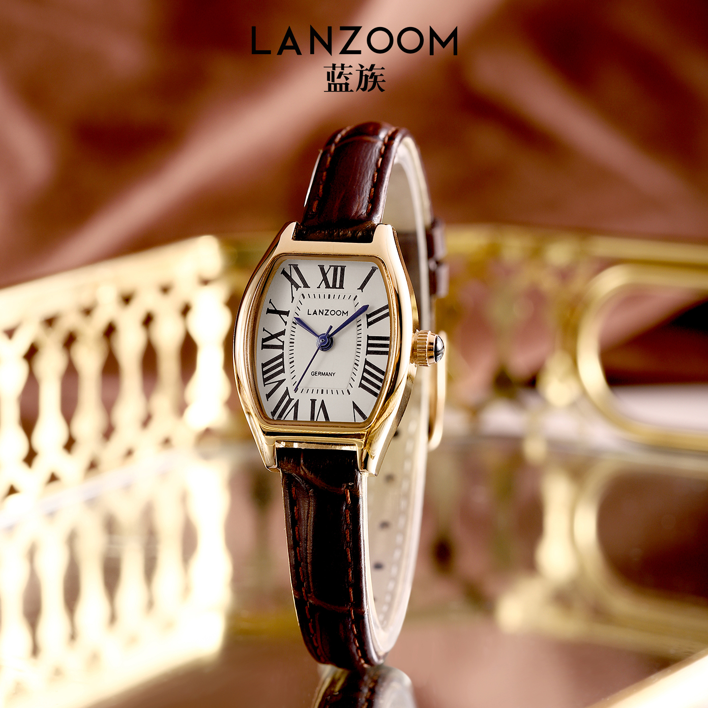 【盛太雪糕推荐】德国LANZOOM蓝族复古小棕表女士手表女轻奢时尚