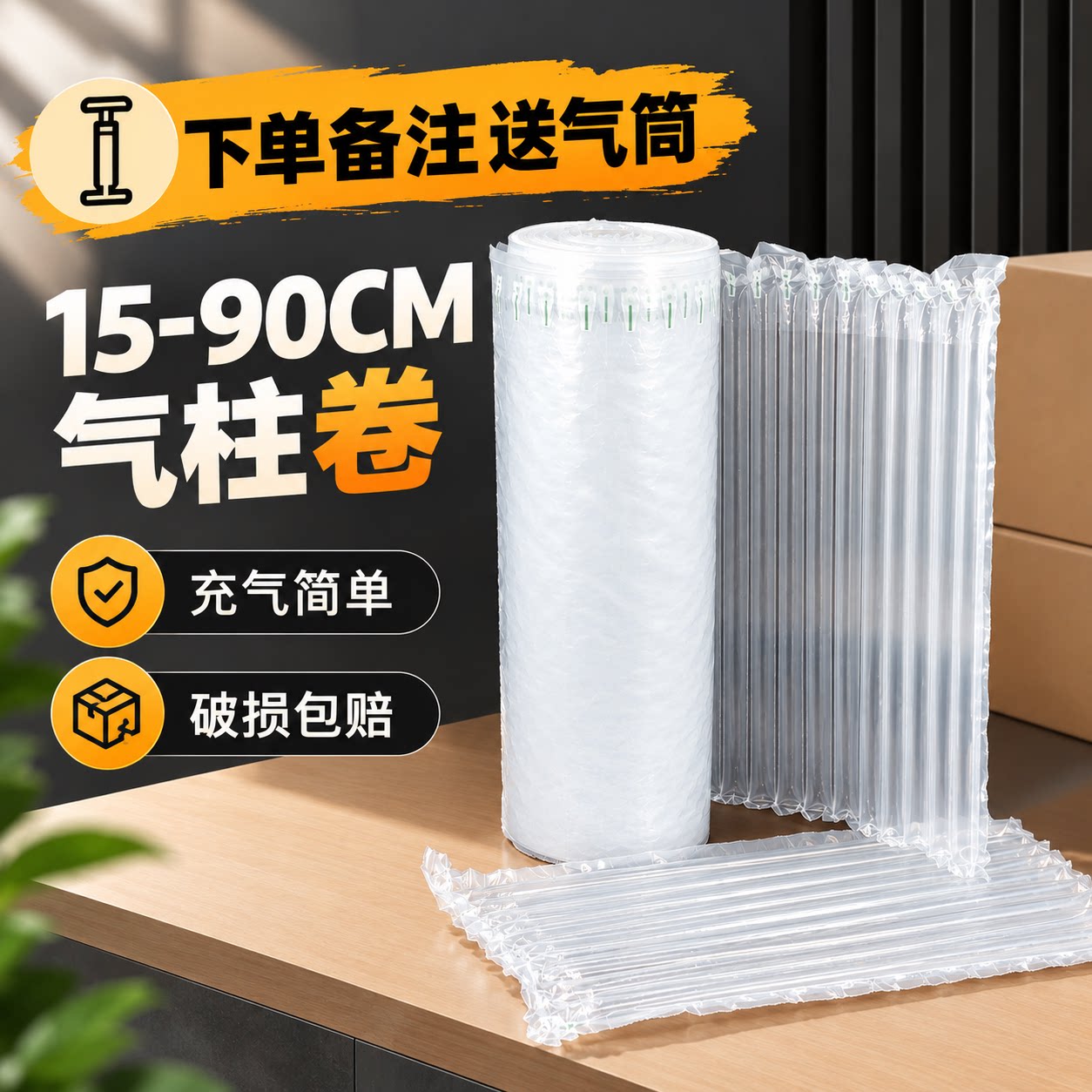 15-90CM加厚气柱袋卷材快递充气包装气泡柱袋气泡膜防震防撞气囊