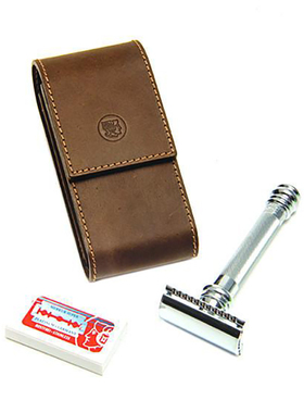 Merkur-德国默克 38C 加重镀铬螺纹手柄 双刃安全剃须刀旅行套装