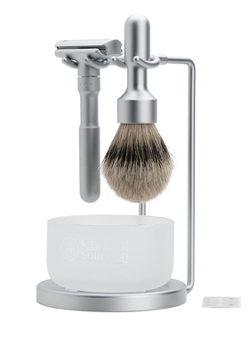 Merkur-德国默克哑光缎面镀铬未来系列剃刀和剃须刷皂碗支架