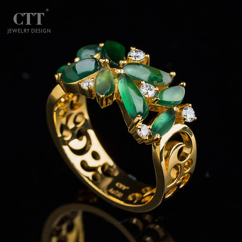 淇家｜CTT  『秋梦』18K金翡翠镶钻戒指（售罄可定制）