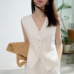 小个子套装 马甲两件套五分短裤 低调老钱风痞帅亚麻V领小西装 夏季